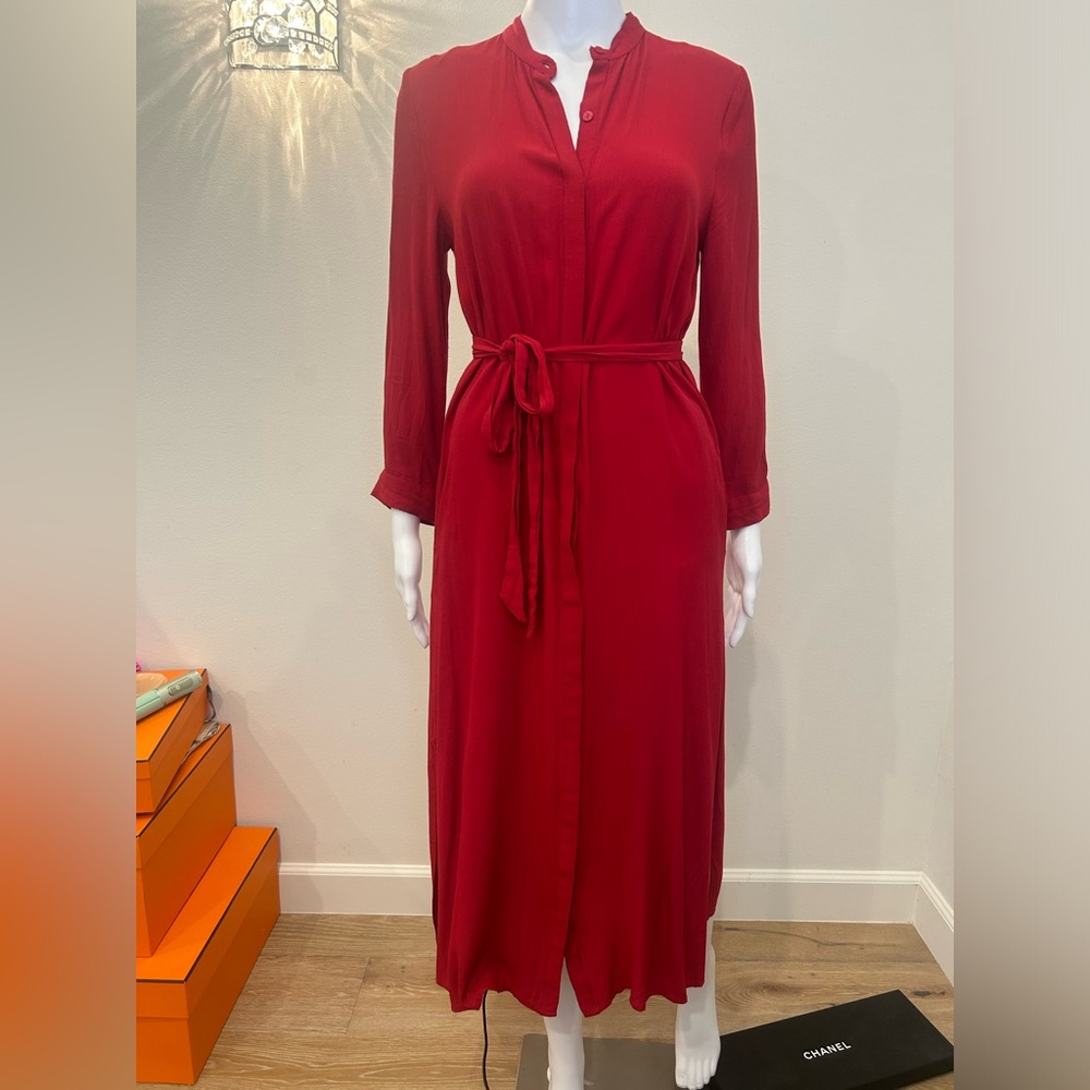 Armani exchange Maxi Red Button Down Shirt Dress with Tie
